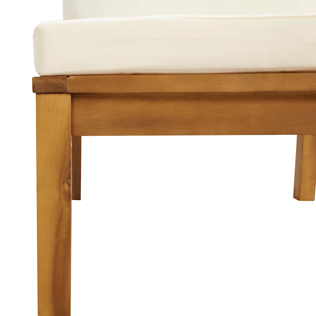 Garten-Mittelsofa Akazie Massivholz mit Kissen Cremeweiß 65 x 69 x 62,5 cm