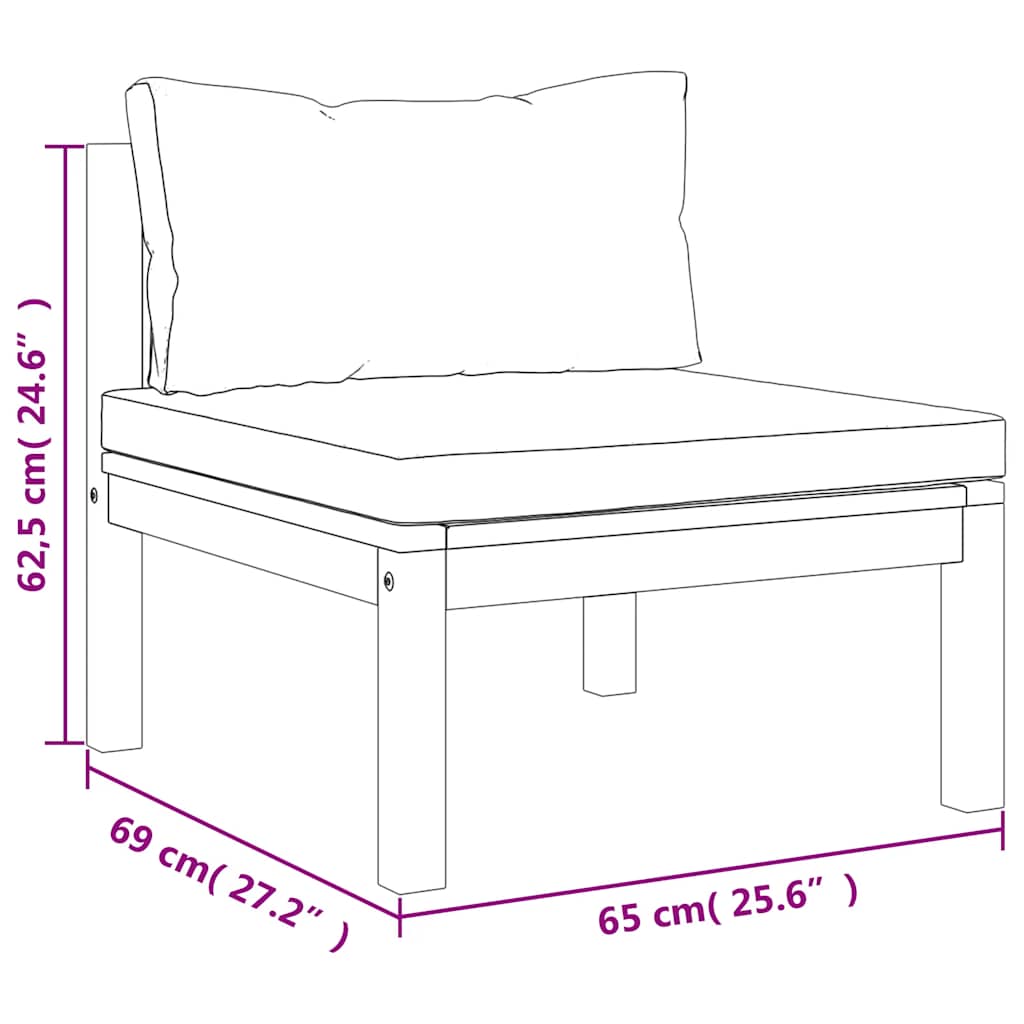 Garten-Mittelsofa Akazie Massivholz mit Kissen Cremeweiß 65 x 69 x 62,5 cm