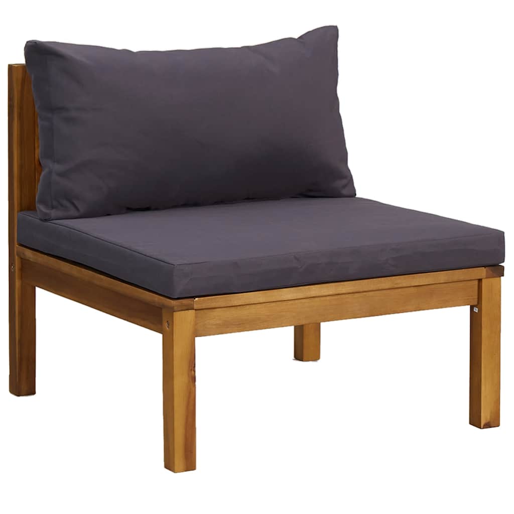 Garten-Mittelsofa Akazie Massivholz mit Kissen Dunkelgrau 65 x 69 x 62,5 cm