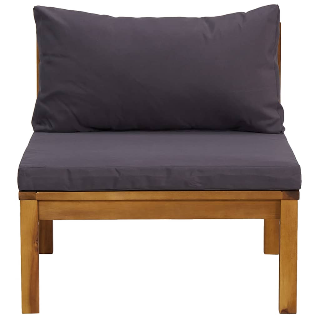 Garten-Mittelsofa Akazie Massivholz mit Kissen Dunkelgrau 65 x 69 x 62,5 cm