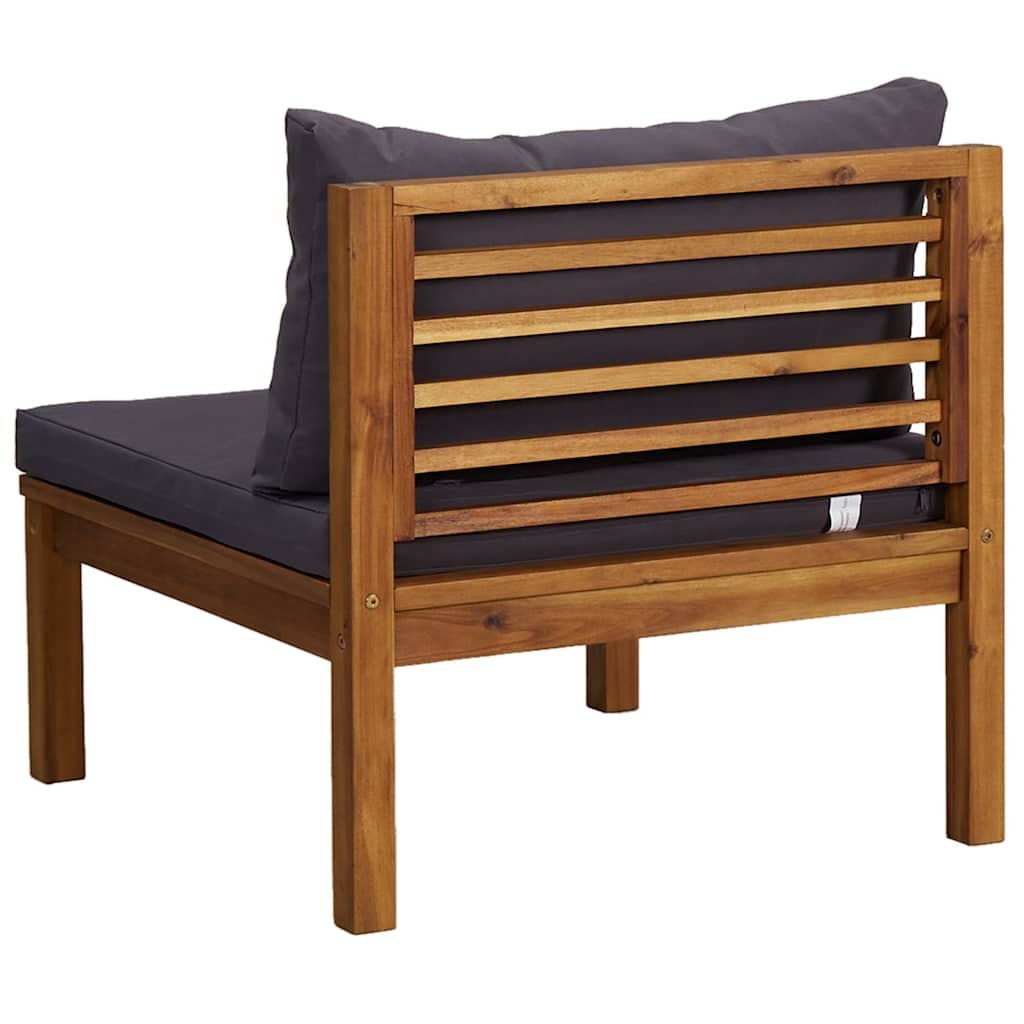 Garten-Mittelsofa Akazie Massivholz mit Kissen Dunkelgrau 65 x 69 x 62,5 cm