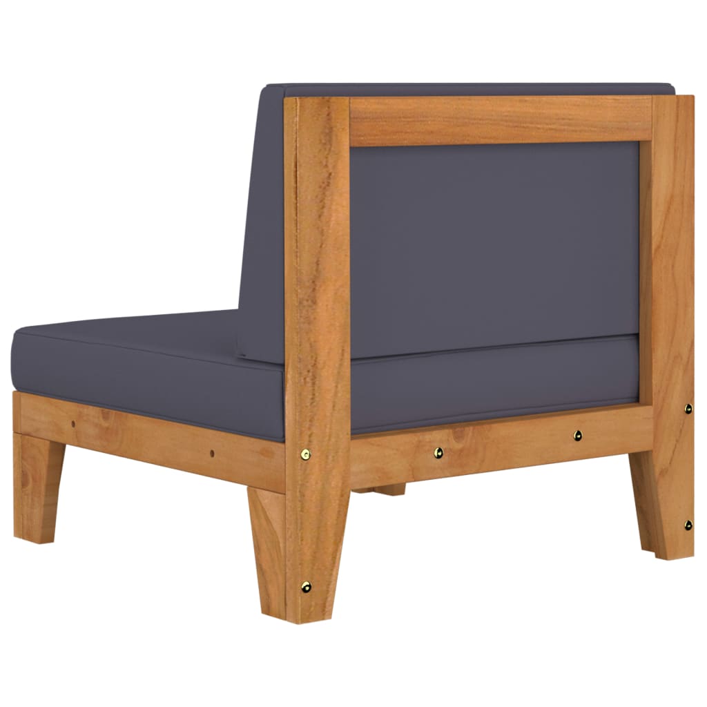 Lounge Mittelsofa Holz Akazie Massiv Natur Dunkelgrau 66 x 68,5 x 62 cm