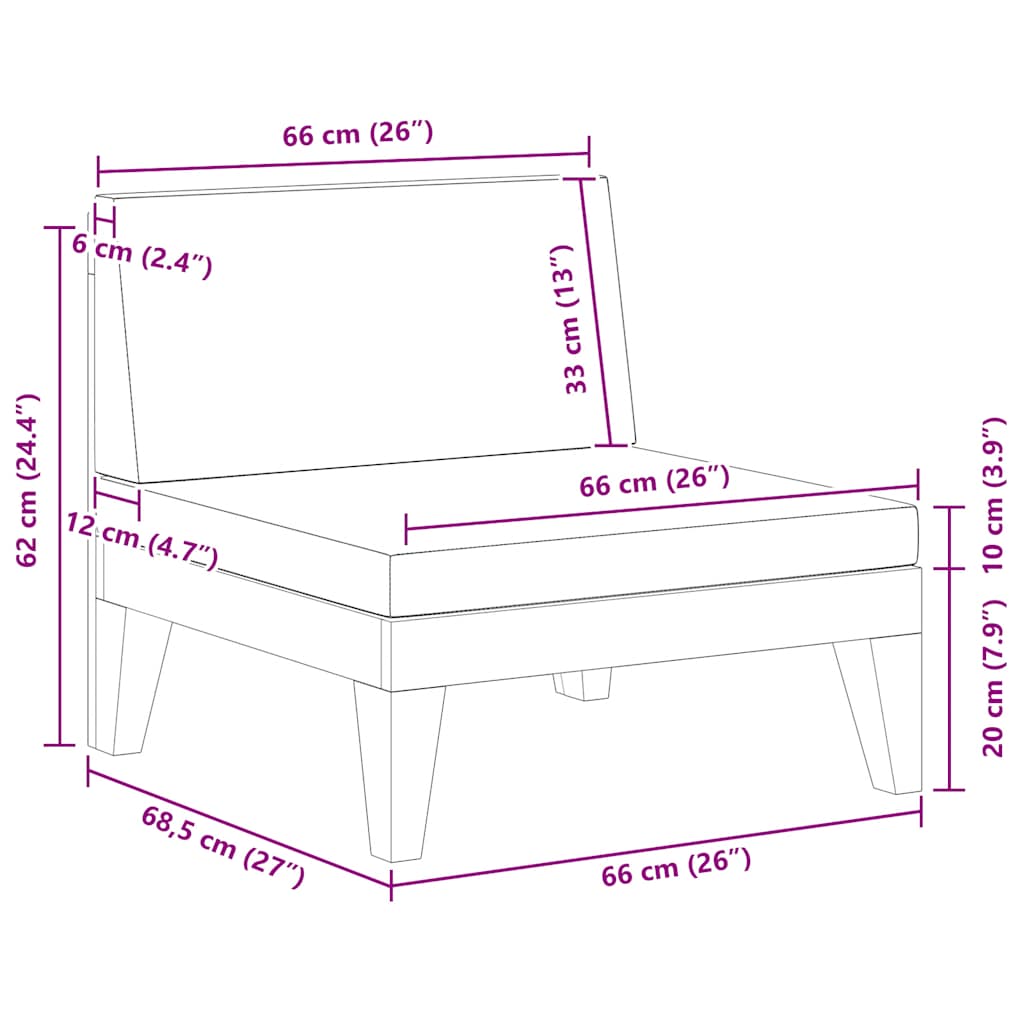 Lounge Mittelsofa Holz Akazie Massiv Natur Weiß 66 x 68,5 x 62 cm