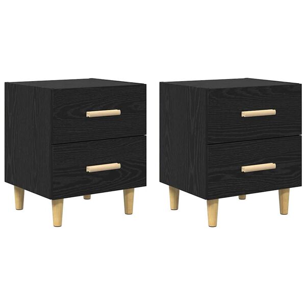 2er Set Nachttisch Schwarz Eichen-Optik mit 2 Schubladen 40 x 35 x 47,5 cm