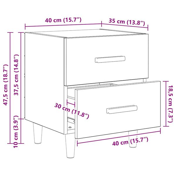 2er Set Nachttisch Sonoma Eiche mit 2 Schubladen 40 x 35 x 47,5 cm