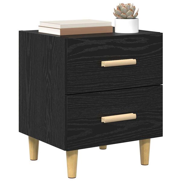 2er Set Nachttisch Schwarz Eichen-Optik mit 2 Schubladen 40 x 35 x 47,5 cm