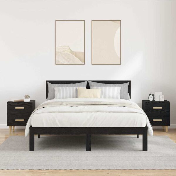 2er Set Nachttisch Schwarz Eichen-Optik mit 2 Schubladen 40 x 35 x 47,5 cm