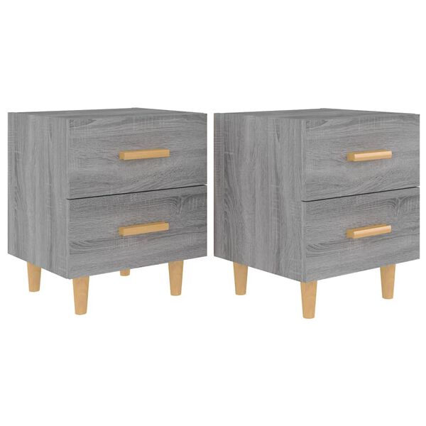 2er Set Nachttisch Grau Sonoma mit 2 Schubladen 40 x 35 x 47,5 cm