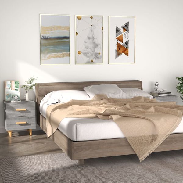 2er Set Nachttisch Grau Sonoma mit 2 Schubladen 40 x 35 x 47,5 cm