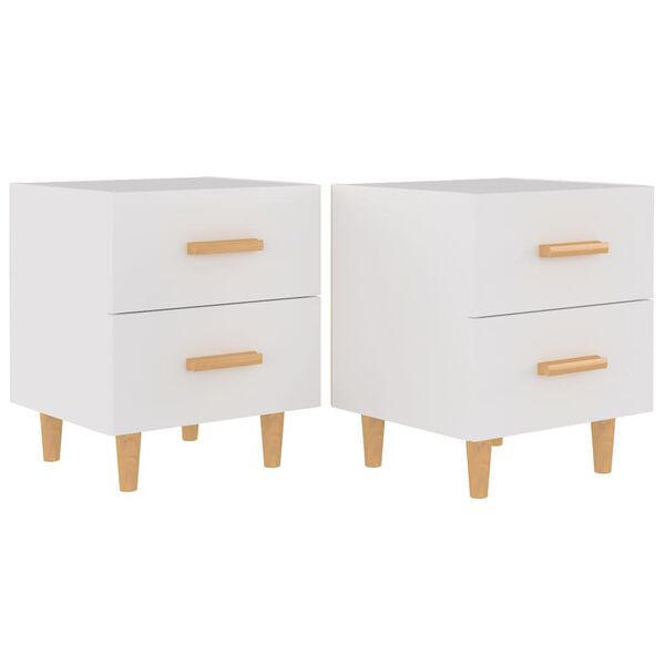 2er Set Nachttisch Weiß mit 2 Schubladen 40 x 35 x 47,5 cm