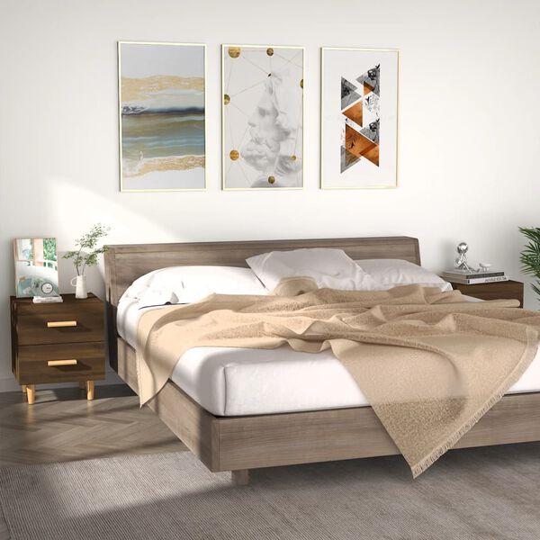 2er Set Nachttisch Braun Eiche mit 2 Schubladen 40 x 35 x 47,5 cm