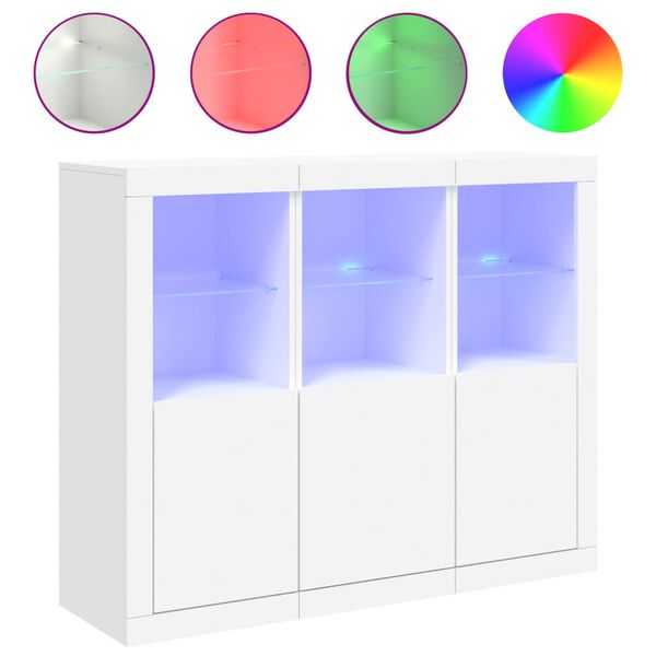 3er Set Sideboards mit LED Weiß Holzwerkstoff 123 x 37 x 100 cm