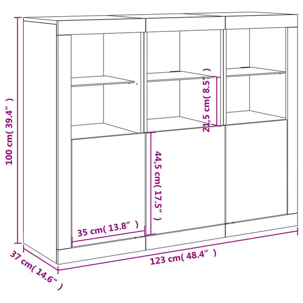 3er Set Sideboards mit LED Schwarz Holzwerkstoff 123 x 37 x 100 cm