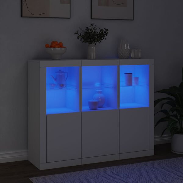 3er Set Sideboards mit LED Weiß Holzwerkstoff 123 x 37 x 100 cm