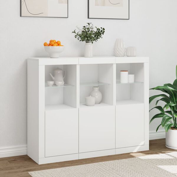 3er Set Sideboards mit LED Weiß Holzwerkstoff 123 x 37 x 100 cm