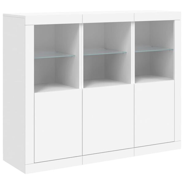 3er Set Sideboards mit LED Weiß Holzwerkstoff 123 x 37 x 100 cm