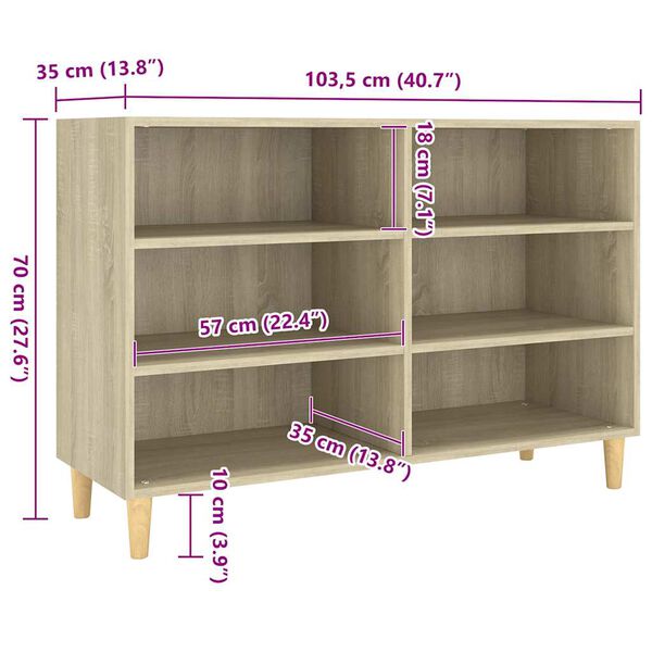 Sideboard aus Massivholz Sonoma Eiche Modern mit 6 Fächern 103,5 x 35 x 70 cm
