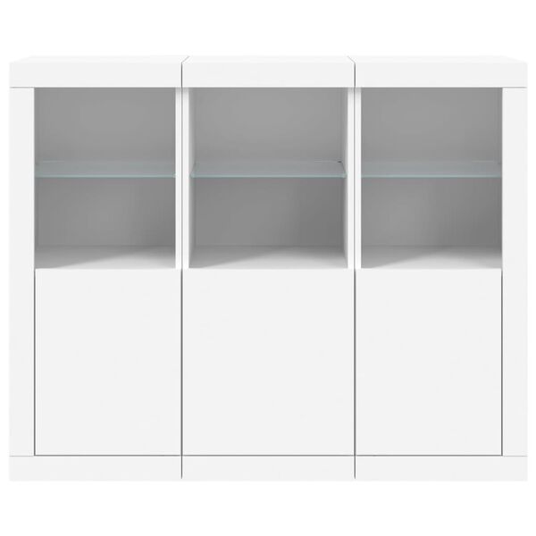 3er Set Sideboards mit LED Weiß Holzwerkstoff 123 x 37 x 100 cm