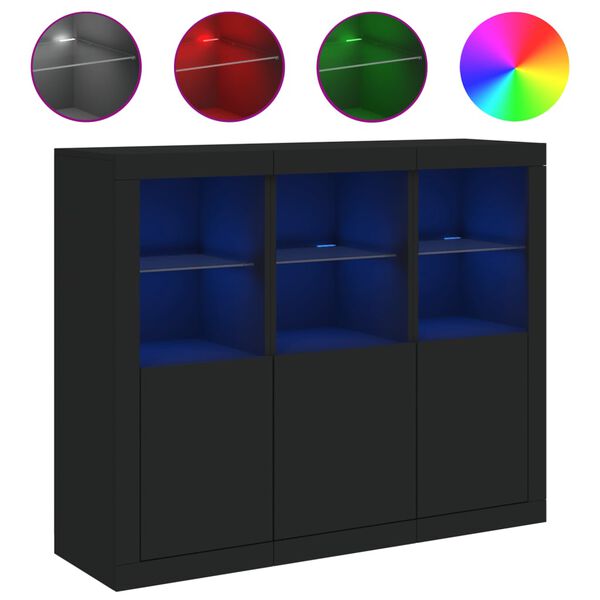3er Set Sideboards mit LED Schwarz Holzwerkstoff 123 x 37 x 100 cm