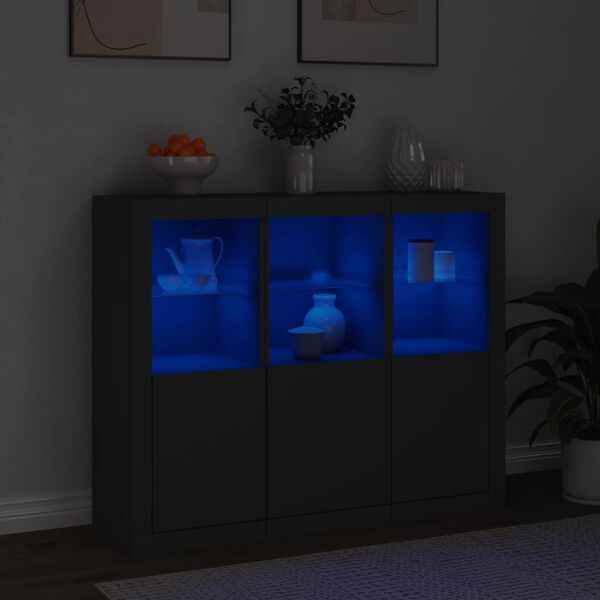 3er Set Sideboards mit LED Schwarz Holzwerkstoff 123 x 37 x 100 cm