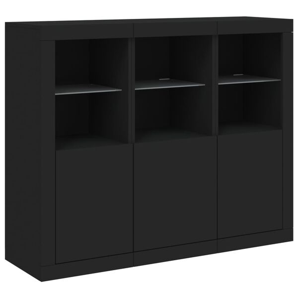 3er Set Sideboards mit LED Schwarz Holzwerkstoff 123 x 37 x 100 cm