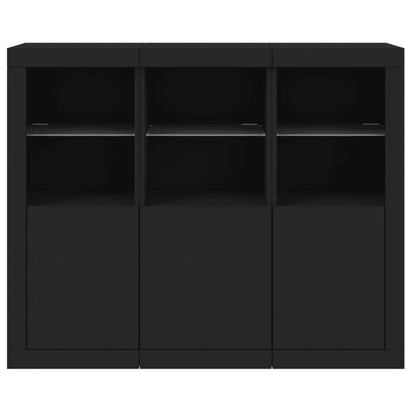 3er Set Sideboards mit LED Schwarz Holzwerkstoff 123 x 37 x 100 cm