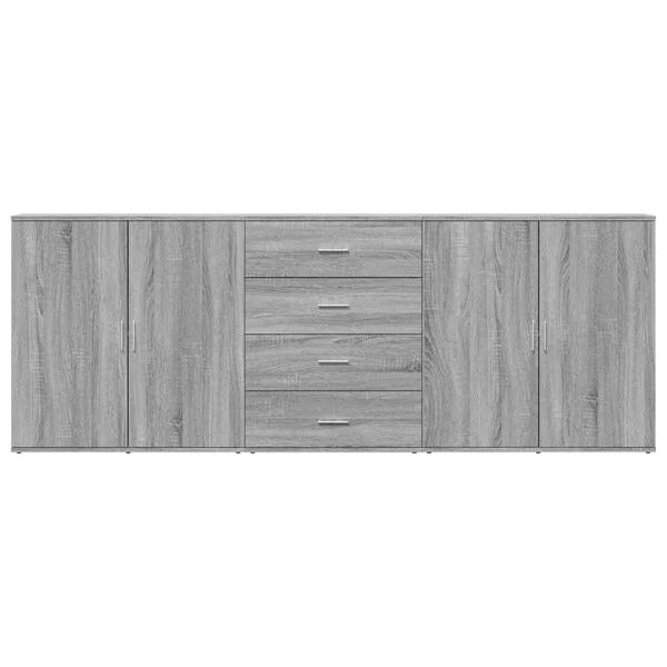 Sideboard Grau Sonoma aus Holzwerkstoff 3er Set 2× 79 cm & 1× 60 cm