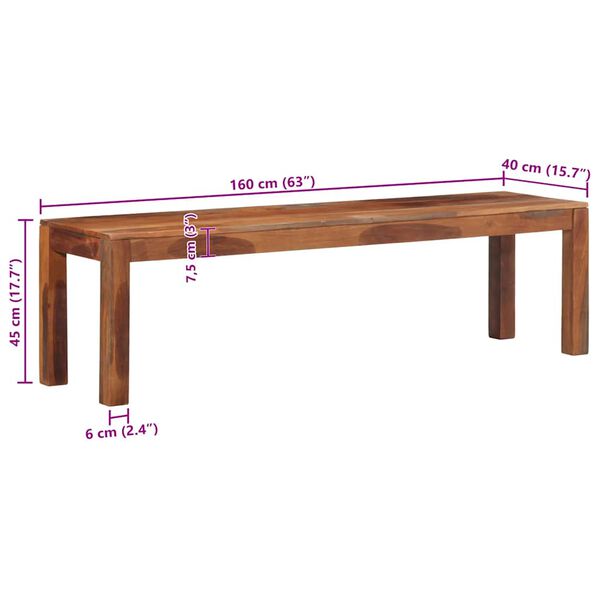 Sitzbank Akazienholz Massiv 160 x 40 x 45 cm Braun