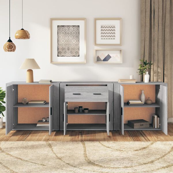 Sideboard aus Holzwerkstoff in Grau Sonoma 3er Set 80 x 33 x 70 cm