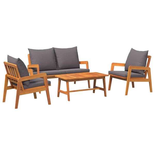 4-tlg. Bistro Set Akazienholz Dunkelgrau Gartenmöbel Set mit Bank, Tisch & 2 Stühlen
