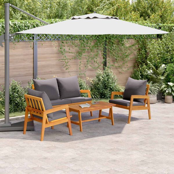 4-tlg. Bistro Set Akazienholz Dunkelgrau Gartenmöbel Set mit Bank, Tisch & 2 Stühlen