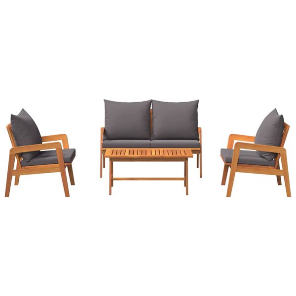 4-tlg. Bistro Set Akazienholz Dunkelgrau Gartenmöbel Set mit Bank, Tisch & 2 Stühlen