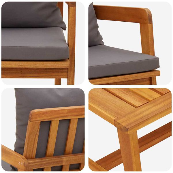 4-tlg. Bistro Set Akazienholz Dunkelgrau Gartenmöbel Set mit Bank, Tisch & 2 Stühlen