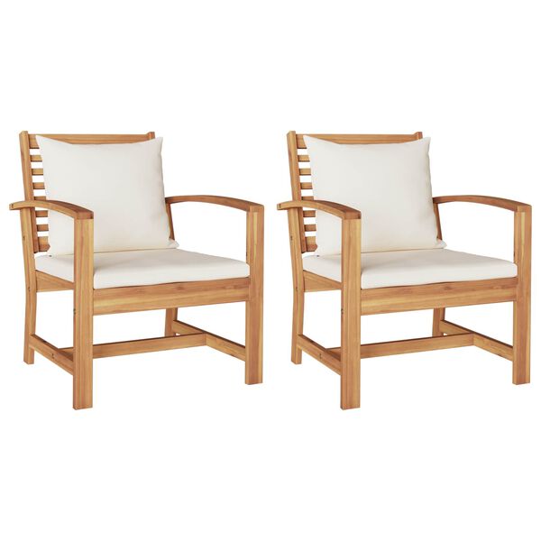 2er Set Gartenstühle Teak Massivholz Braun und Creme 65 x 60 x 76,5 cm