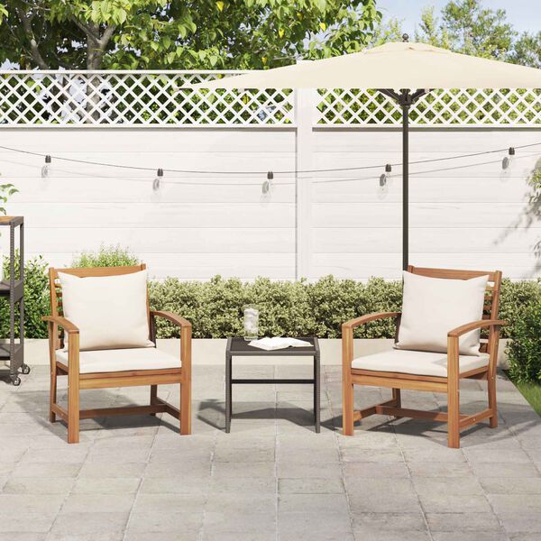 2er Set Gartenstühle Teak Massivholz Braun und Creme 65 x 60 x 76,5 cm