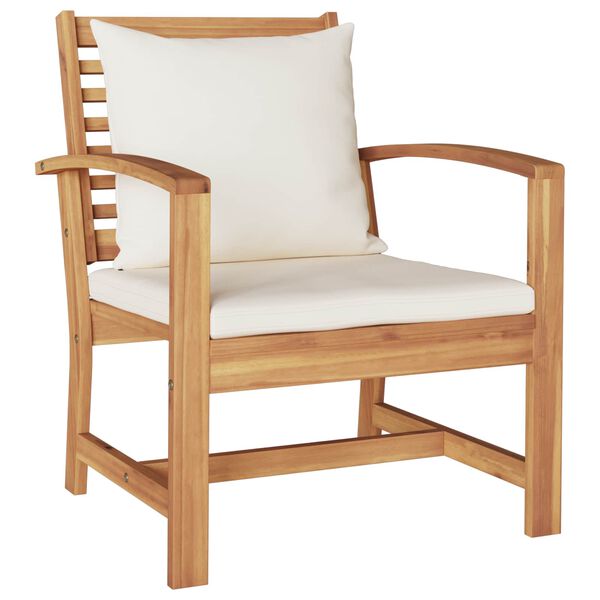 2er Set Gartenstühle Teak Massivholz Braun und Creme 65 x 60 x 76,5 cm