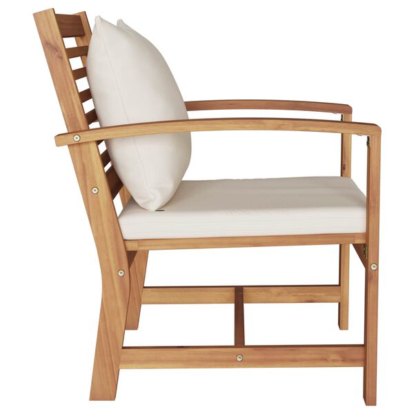2er Set Gartenstühle Teak Massivholz Braun und Creme 65 x 60 x 76,5 cm