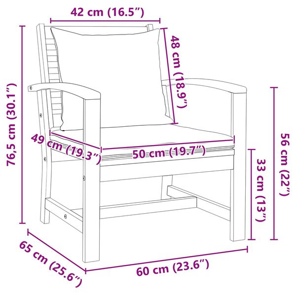 2er Set Gartenstühle Teak Massivholz Braun und Creme 65 x 60 x 76,5 cm