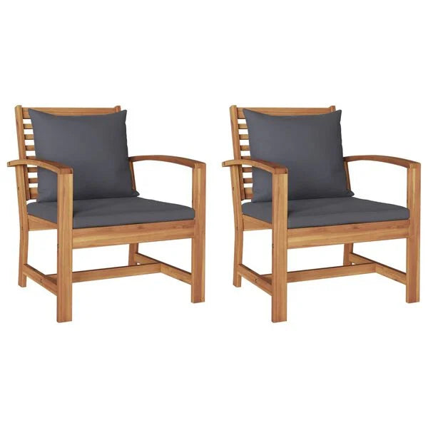 2er Set Gartenstühle Teak Massivholz Braun und Dunkelgrau 65 x 60 x 76,5 cm