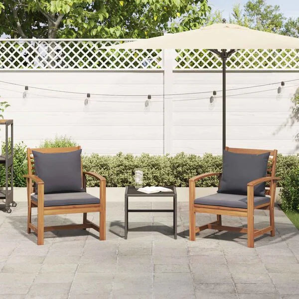 2er Set Gartenstühle Teak Massivholz Braun und Dunkelgrau 65 x 60 x 76,5 cm