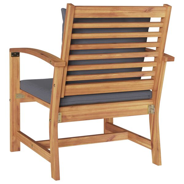 2er Set Gartenstühle Teak Massivholz Braun und Dunkelgrau 65 x 60 x 76,5 cm
