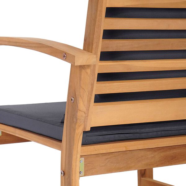 2er Set Gartenstühle Teak Massivholz Braun und Dunkelgrau 65 x 60 x 76,5 cm