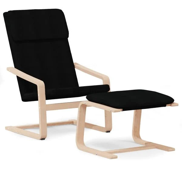Relaxsessel mit Fußhocker Schwarz Stoff Birkenholz