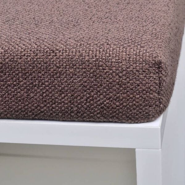 Sitzbank Weiß mit Sitzpolster und Schuhregalen aus Holzwerkstoff 103x30x48 cm