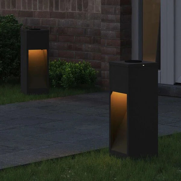 2er Set Solar LED Wegeleuchten Schwarz aus Stahl 18 x 18 x 50 cm