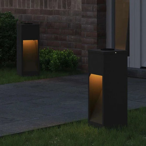 2er Set Solar LED Wegeleuchten Schwarz aus Stahl 18 x 18 x 50 cm