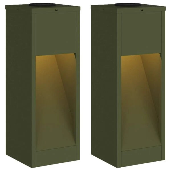 2er Set Solar LED Wegeleuchten Olivgrün aus Stahl 18 x 18 x 50 cm