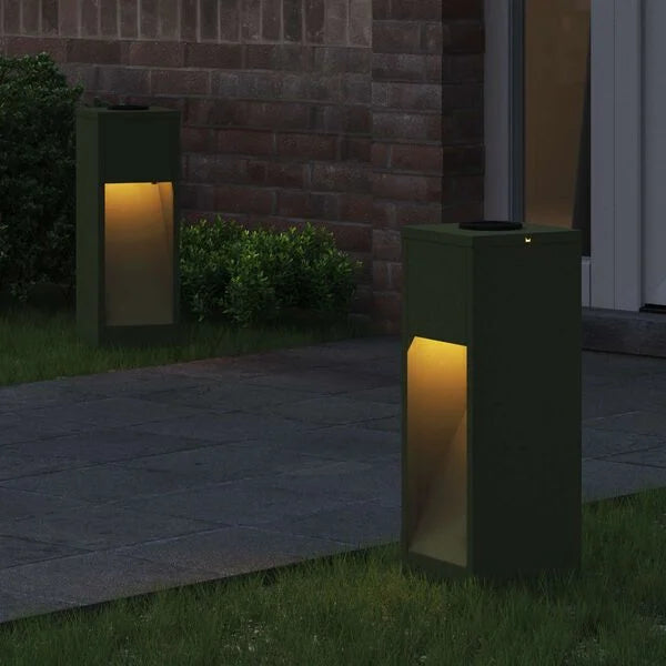 2er Set Solar LED Wegeleuchten Olivgrün aus Stahl 18 x 18 x 50 cm