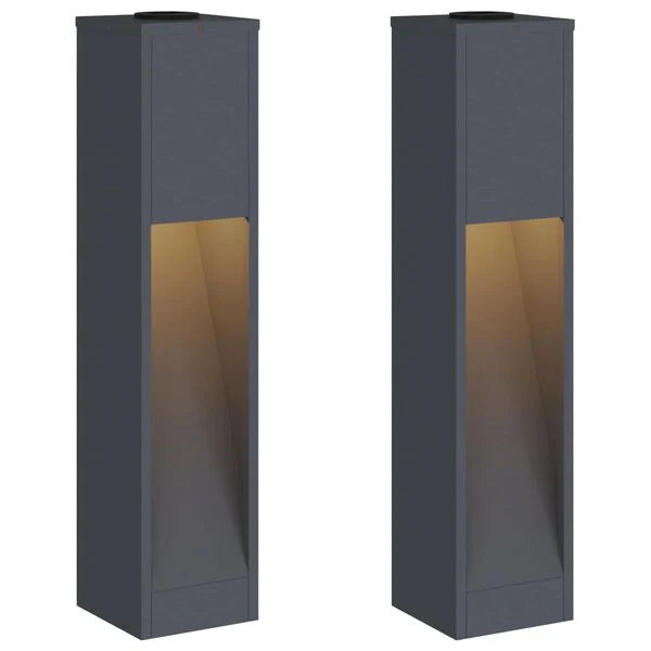2er Set Solar LED Wegeleuchten Dunkelgrau aus Stahl 18 x 18 x 80 cm