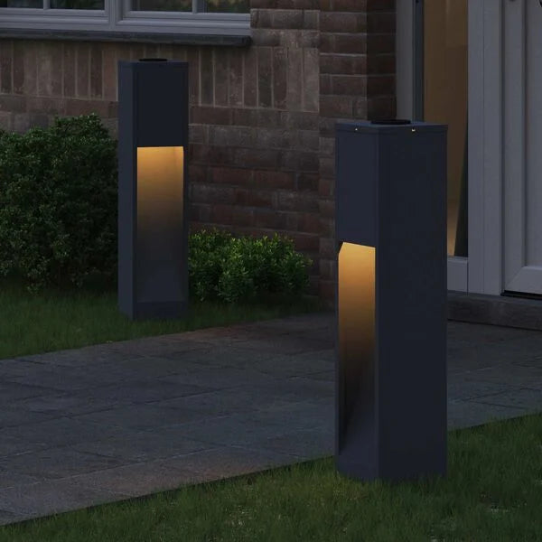 2er Set Solar LED Wegeleuchten Dunkelgrau aus Stahl 18 x 18 x 80 cm